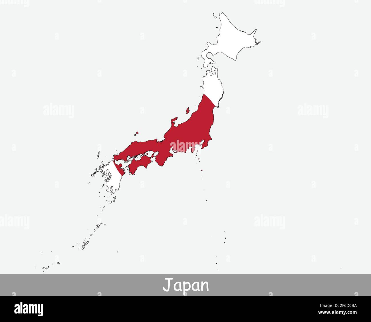 Bandiera della mappa del Giappone. Mappa del Giappone con la bandiera nazionale giapponese isolata su sfondo bianco. Illustrazione vettoriale. Illustrazione Vettoriale