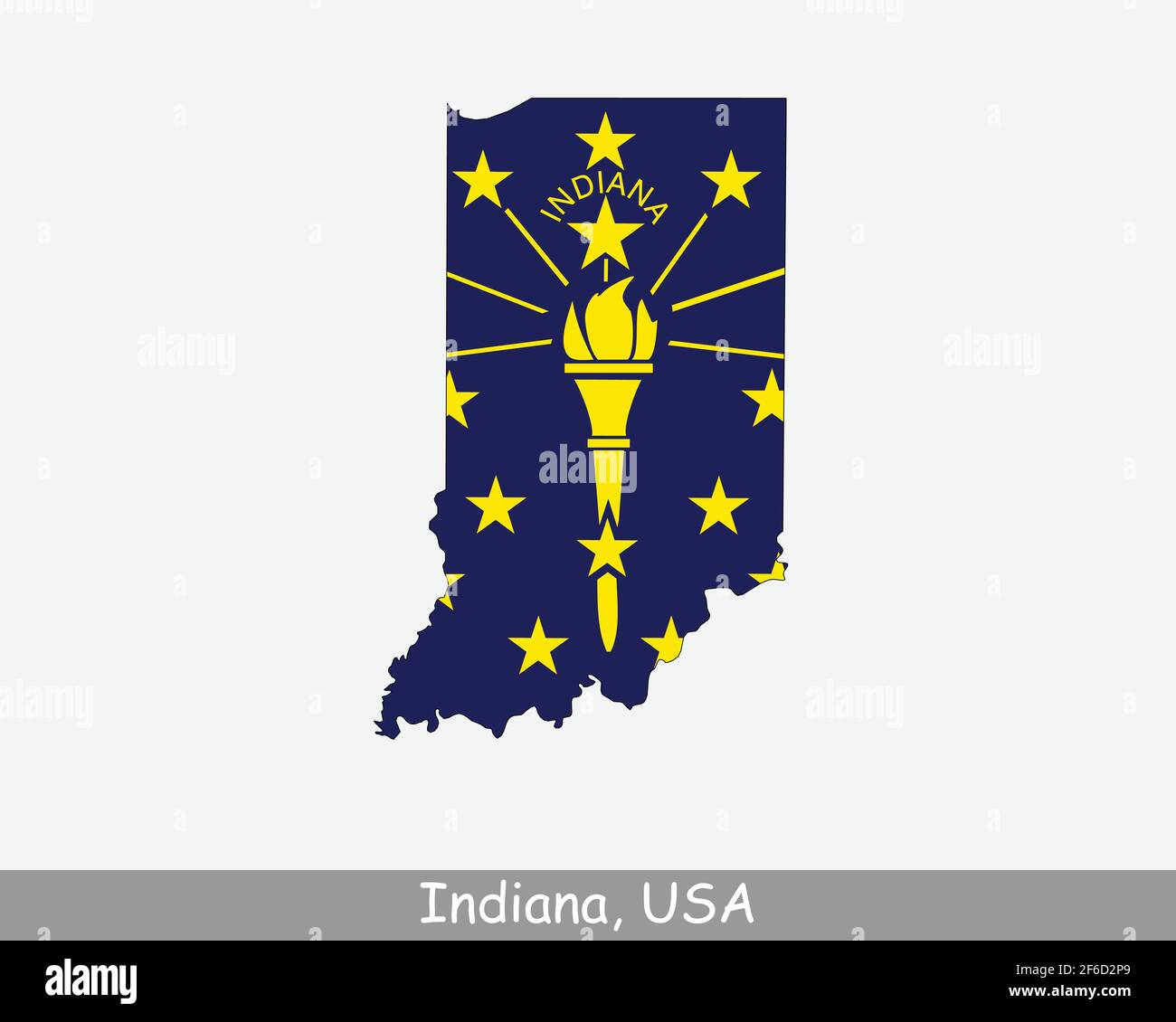 Bandiera della mappa dell'Indiana. Mappa DI IN, Stati Uniti con la bandiera di stato Hoosier isolato su sfondo bianco. Stati Uniti, America, America, Stati Uniti d'America, Illustrazione Vettoriale