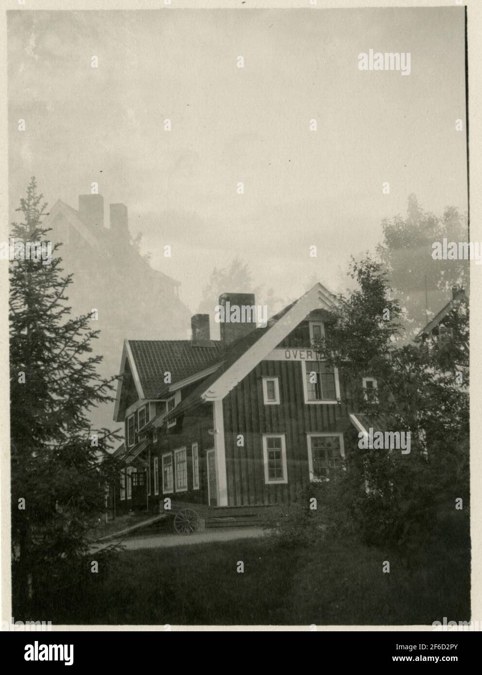 Stazione di Övertorneå. Le ferrovie dello stato, sj. Gli alberi che vediamo nella foto sono Abies sibirica, Pinus Cembra, Balsampel, Cornus Alba e Syraa Josikaea. Foto Stock