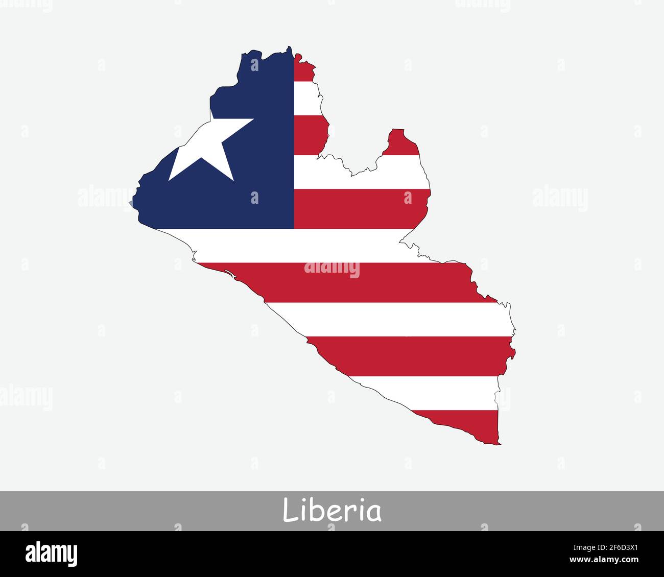 Bandiera della Liberia Map. Mappa della Repubblica di Liberia con la bandiera nazionale liberiana isolata su sfondo bianco. Illustrazione vettoriale. Illustrazione Vettoriale