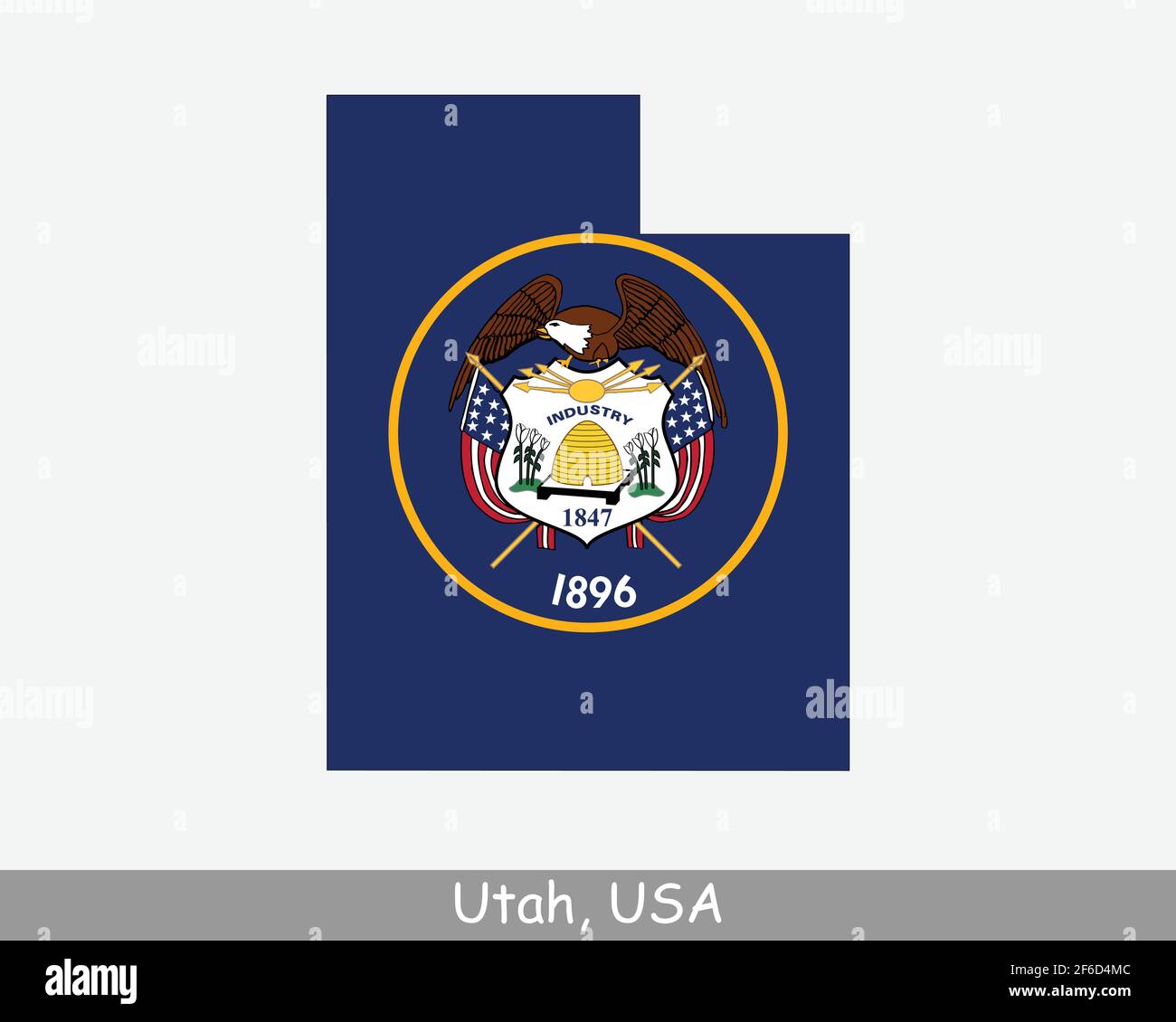 Bandiera della mappa dello Utah. Mappa di UT, USA con la bandiera di stato isolata su sfondo bianco. Stati Uniti, America, Stati Uniti, Stati Uniti Illustrazione Vettoriale