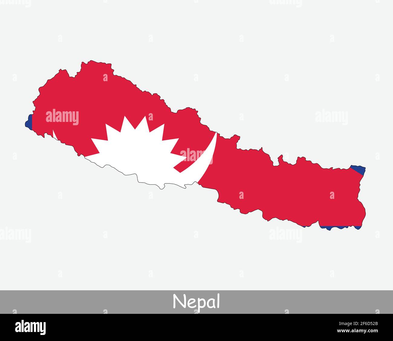 Mappa della bandiera del Nepal. Carta della Repubblica Democratica Federale del Nepal con bandiera nazionale nepalese isolata su sfondo bianco. Illustrazione vettoriale. Illustrazione Vettoriale