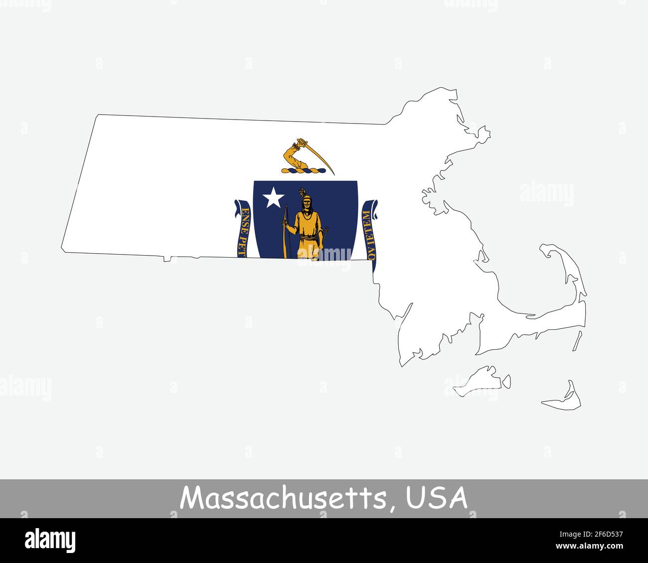 Bandiera della mappa del Massachusetts. Mappa di ma, USA con la bandiera di stato isolato su sfondo bianco. Stati Uniti, America, America, Stati Uniti d'America, U. Illustrazione Vettoriale
