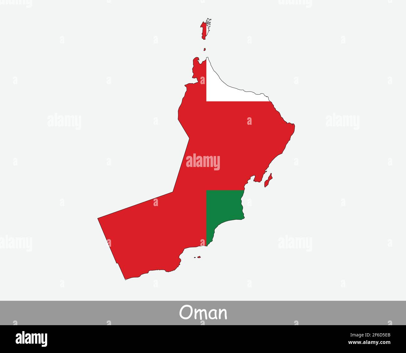 Mappa della bandiera di Oman. Mappa del Sultanato dell'Oman con la bandiera nazionale dell'Omani isolata su sfondo bianco. Illustrazione vettoriale. Illustrazione Vettoriale