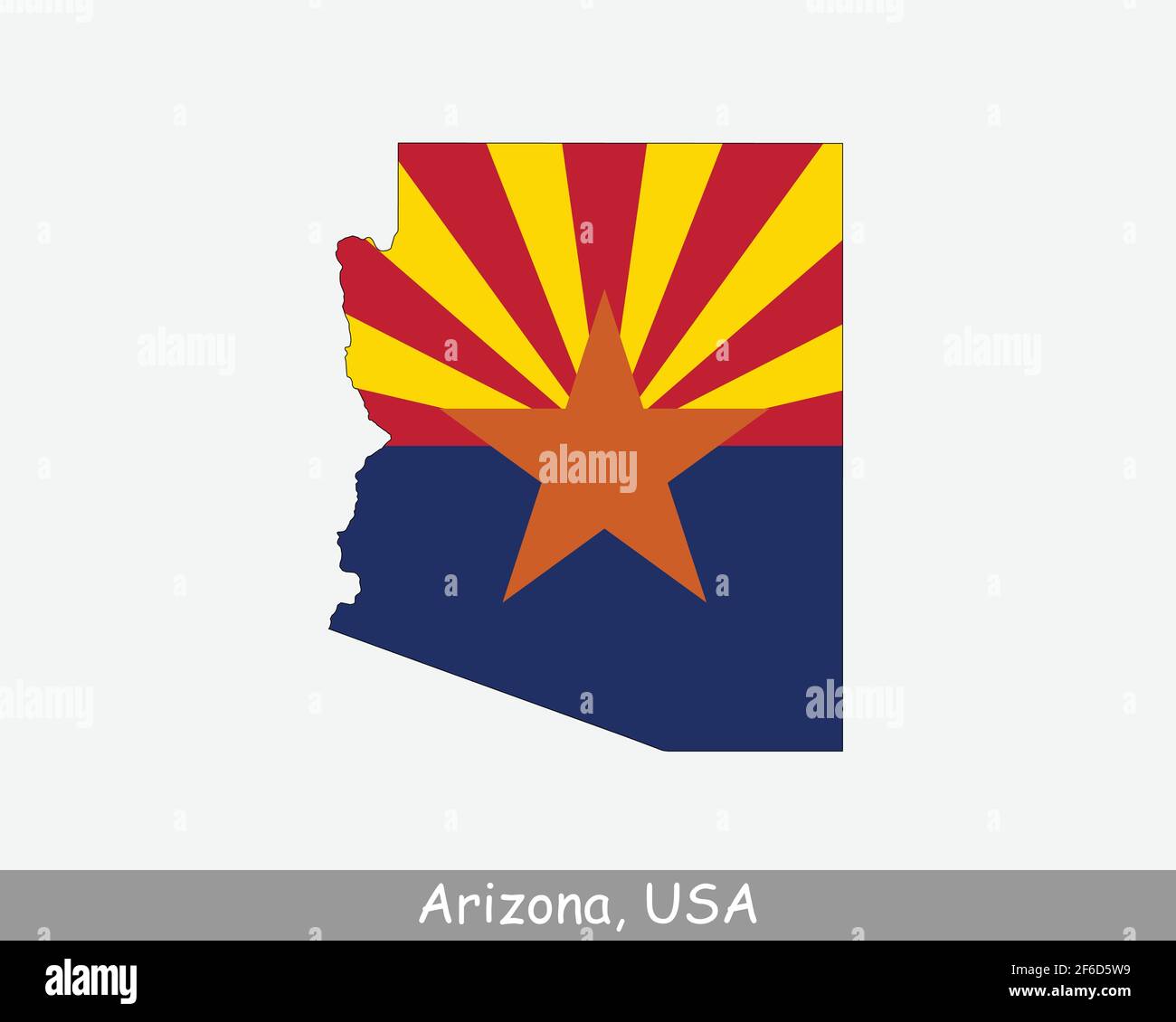 Bandiera della mappa dell'Arizona. Mappa di Arizona, Stati Uniti con la bandiera di stato dell'Arizona isolato su sfondo bianco. Stati Uniti, America, America, Stati Uniti d'America Illustrazione Vettoriale