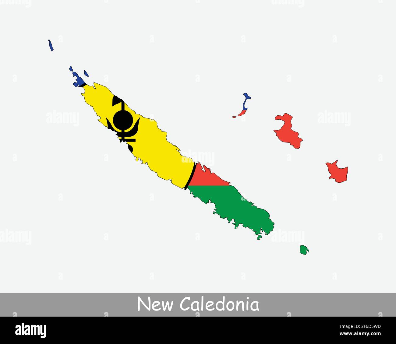 Nuova bandiera mappa Caledonia. Mappa della Nuova Caledonia con bandiera isolata su sfondo bianco. Collettività speciale francese della Francia. Illustrazione vettoriale Illustrazione Vettoriale