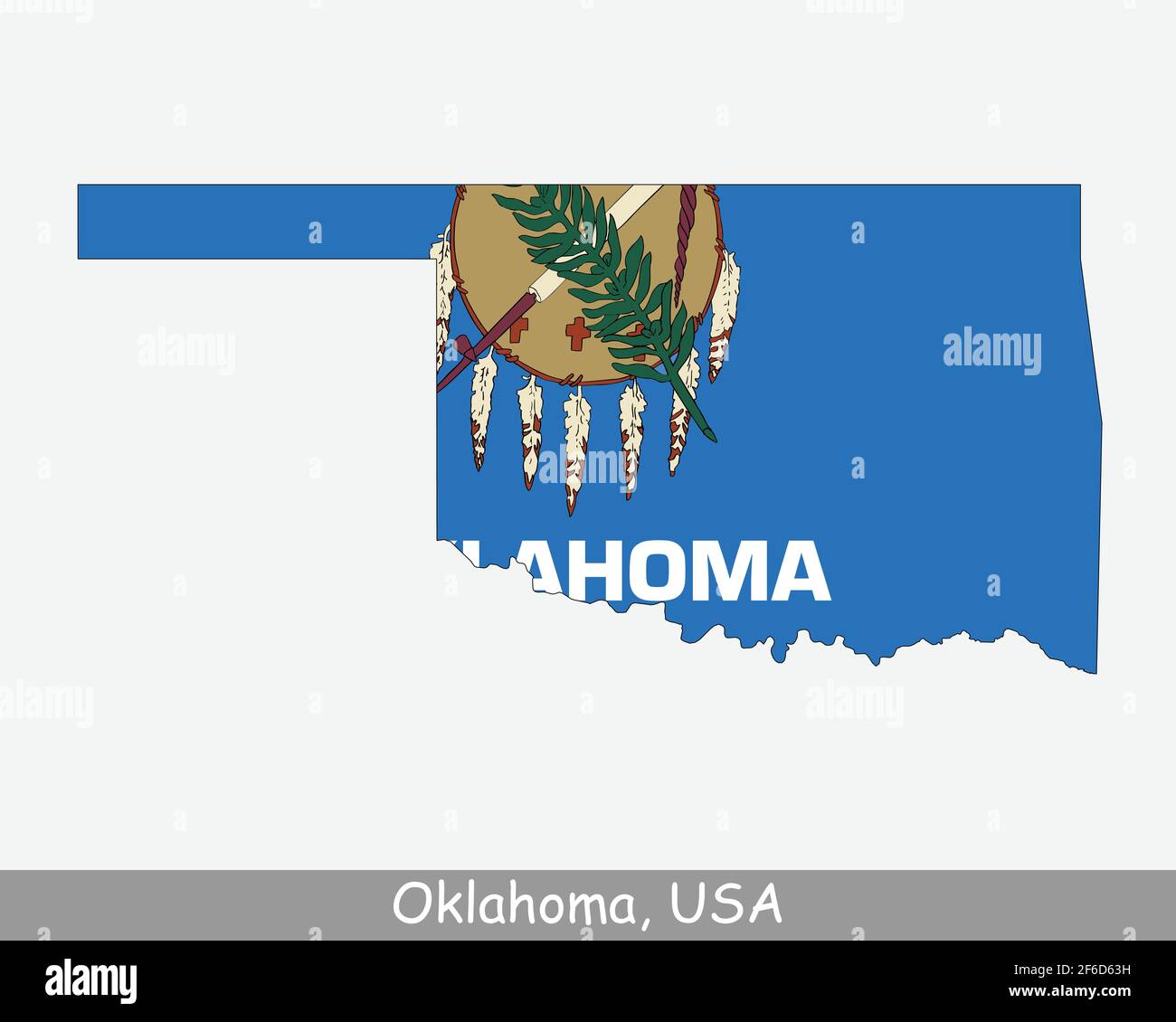 Bandiera della mappa di Oklahoma. Mappa di OK, USA con la bandiera di stato isolato su sfondo bianco. Stati Uniti, America, America, Stati Uniti d'America, Stati Uniti Illustrazione Vettoriale