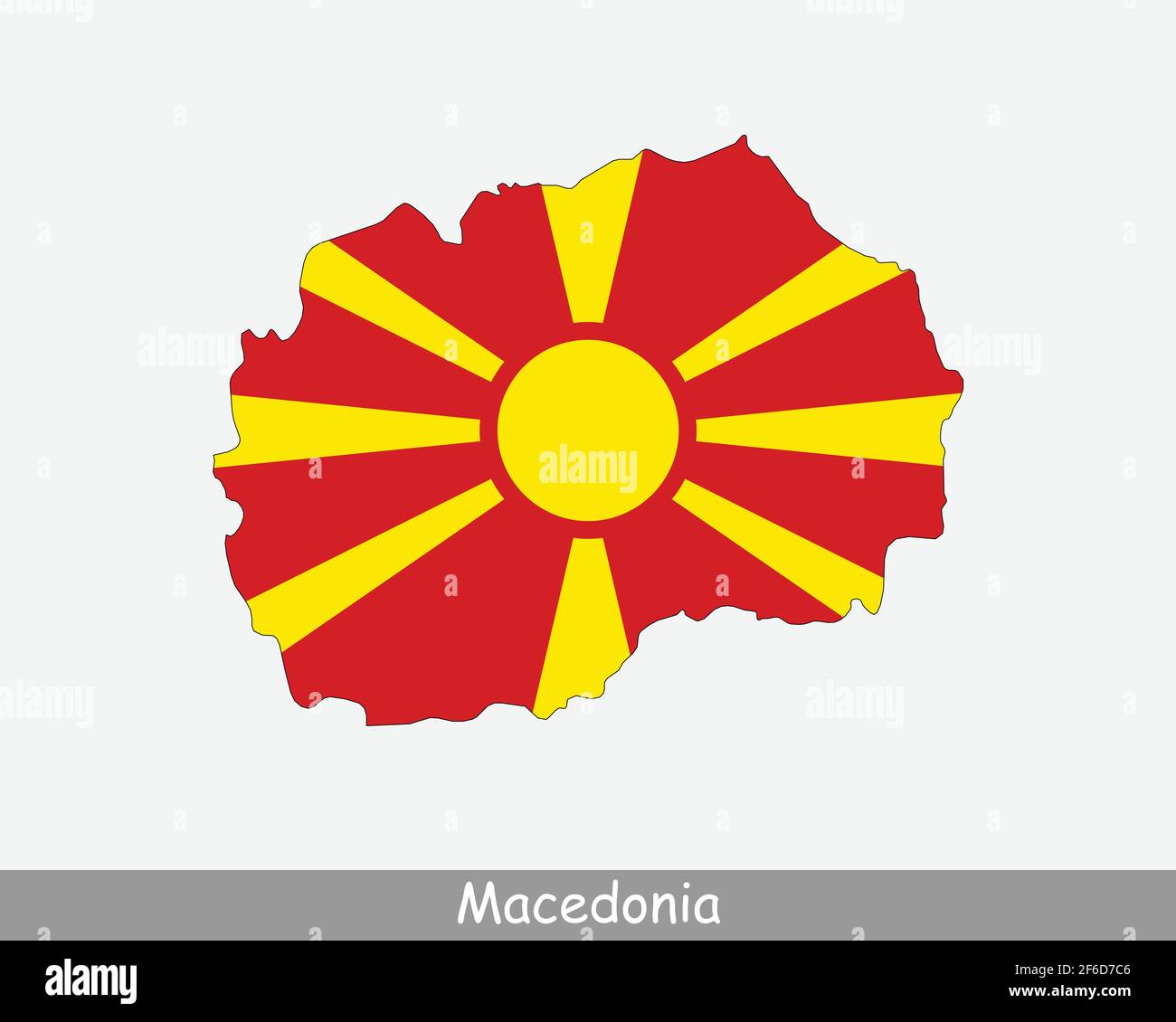 Bandiera della mappa della Macedonia del Nord. Mappa della Repubblica