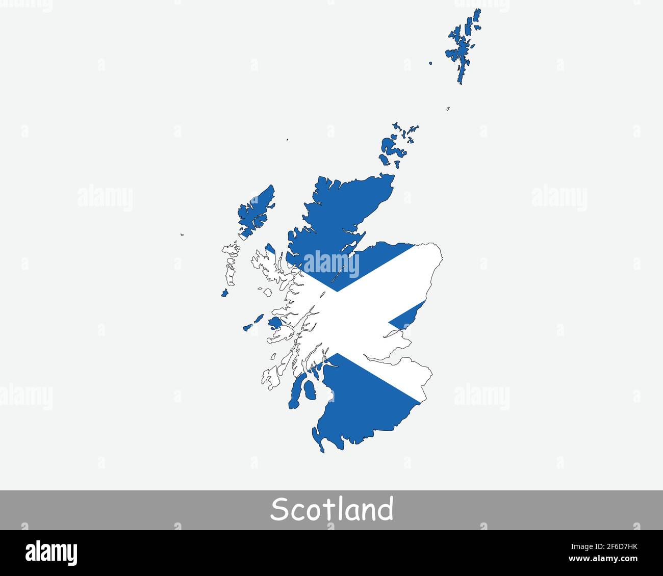 Mappa della bandiera della Scozia. Mappa della Scozia con la bandiera nazionale scozzese isolata su sfondo bianco. Regno Unito, Regno Unito. Illustrazione vettoriale. Illustrazione Vettoriale