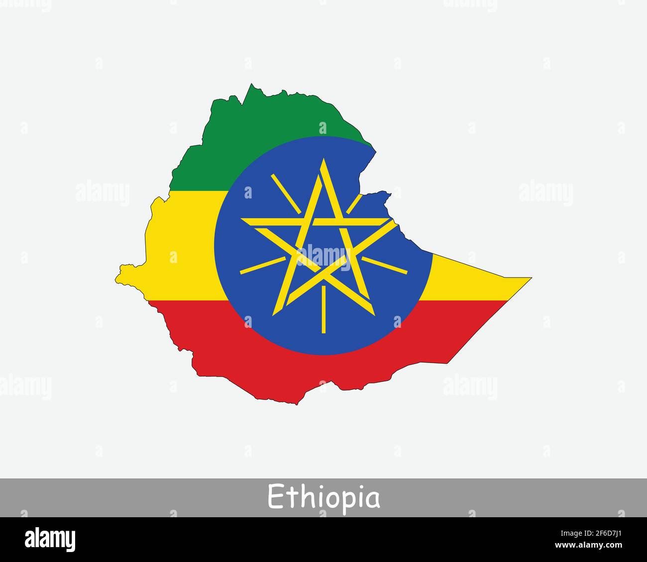 Bandiera della mappa dell'Etiopia. Mappa dell'Etiopia con la bandiera nazionale etiope isolata su sfondo bianco. Illustrazione vettoriale. Illustrazione Vettoriale