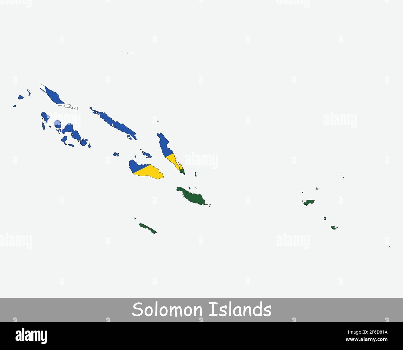 Mappa della bandiera delle Isole Salomone. Mappa delle Isole Salomone con bandiera nazionale isolata su sfondo bianco. Illustrazione vettoriale. Illustrazione Vettoriale