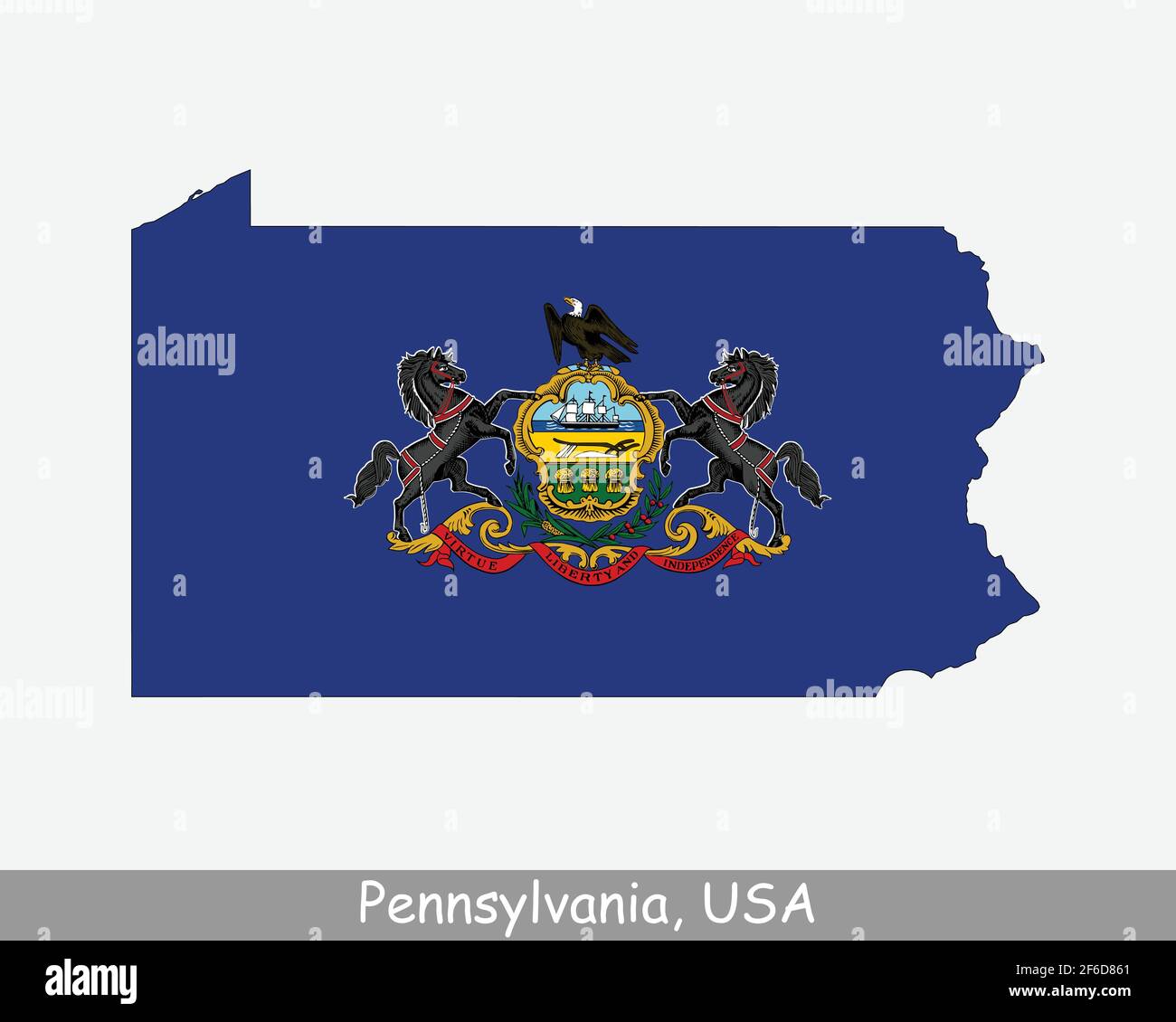 Bandiera della Pennsylvania. Mappa di PA, USA con la bandiera di stato isolata su sfondo bianco. Stati Uniti, America, America, Stati Uniti d'America, Illustrazione Vettoriale