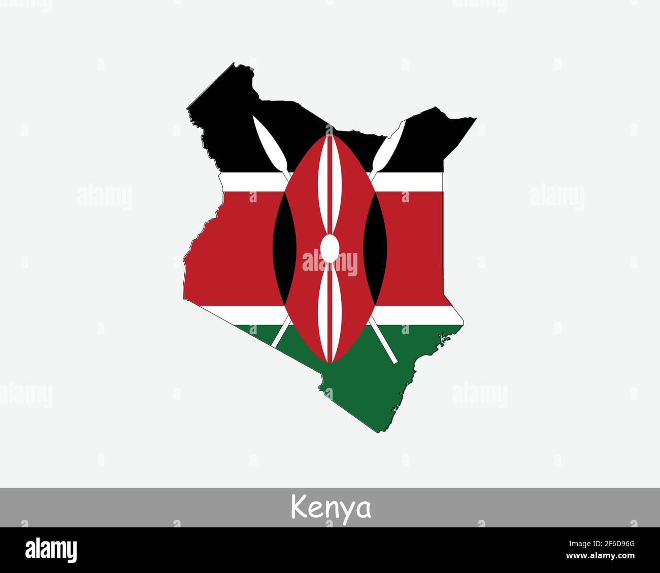 Bandiera della mappa del Kenya. Mappa della Repubblica del Kenya con la bandiera nazionale keniota isolata su sfondo bianco. Illustrazione vettoriale. Illustrazione Vettoriale