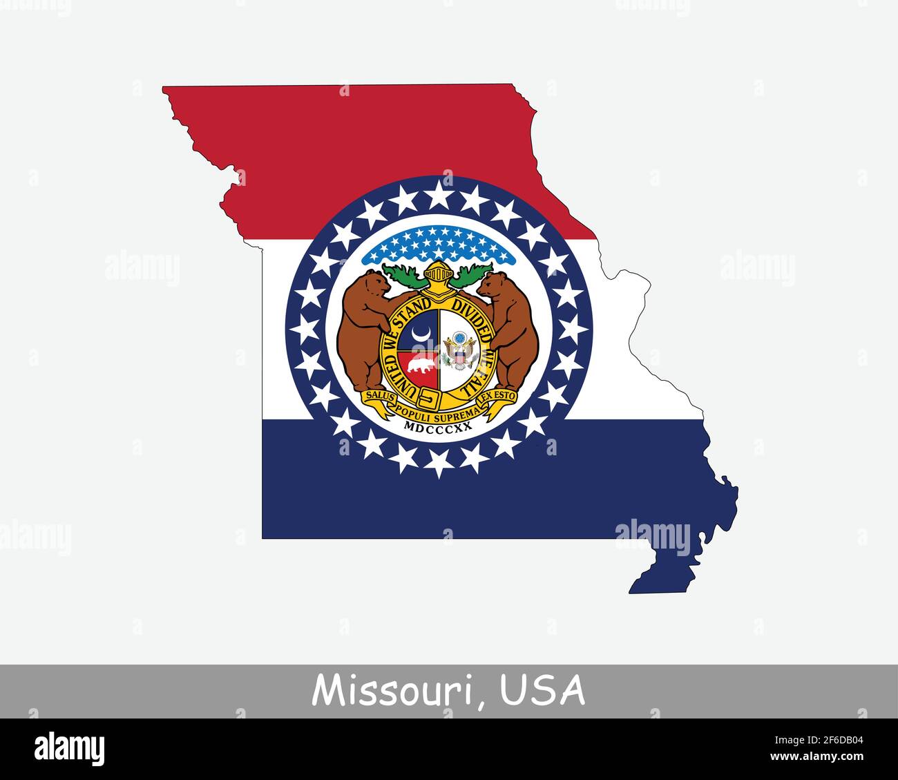Bandiera della mappa del Missouri. Mappa di MO, USA con la bandiera di stato isolata su sfondo bianco. Stati Uniti, America, America, Stati Uniti d'America, Stati Uniti Illustrazione Vettoriale
