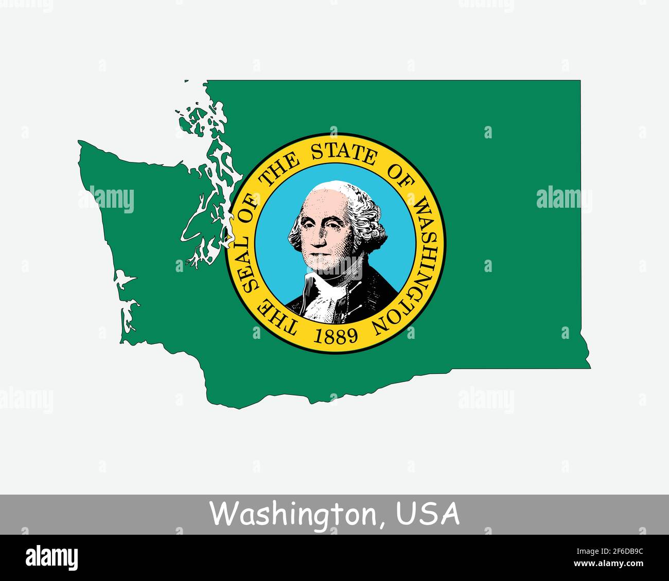 Bandiera della mappa dello stato di Washington. Mappa di WA, USA con la bandiera di stato isolata su sfondo bianco. Stati Uniti, America, America, Stati Uniti d'America Illustrazione Vettoriale