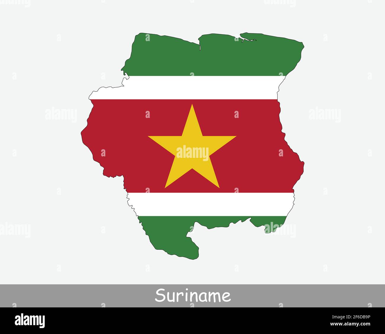 Mappa della bandiera del Suriname. Mappa della Repubblica del Suriname con la bandiera nazionale del Surinamese isolata su sfondo bianco. Illustrazione vettoriale. Illustrazione Vettoriale