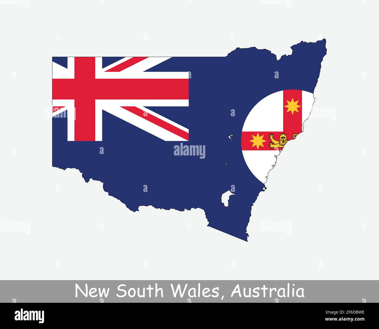 Nuova bandiera della mappa del Galles del Sud. Mappa di NSW con indicatore di stato isolato su sfondo bianco. Stato australiano sulla costa orientale dell'Australia. Illustrazione vettoriale Illustrazione Vettoriale