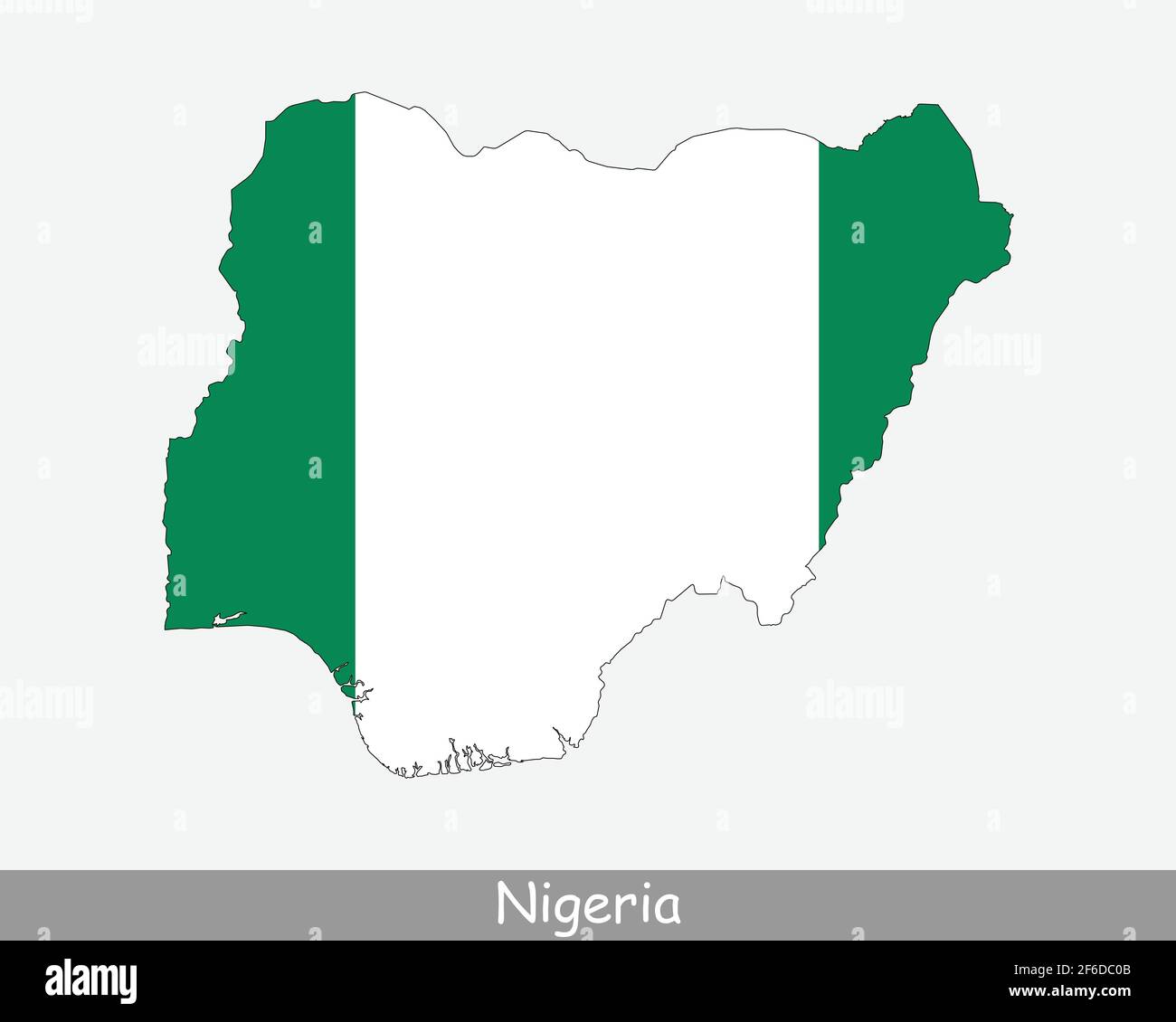 Mappa della bandiera della Nigeria. Mappa della Repubblica federale di Nigeria con la bandiera nazionale nigeriana isolata su sfondo bianco. Illustrazione vettoriale. Illustrazione Vettoriale