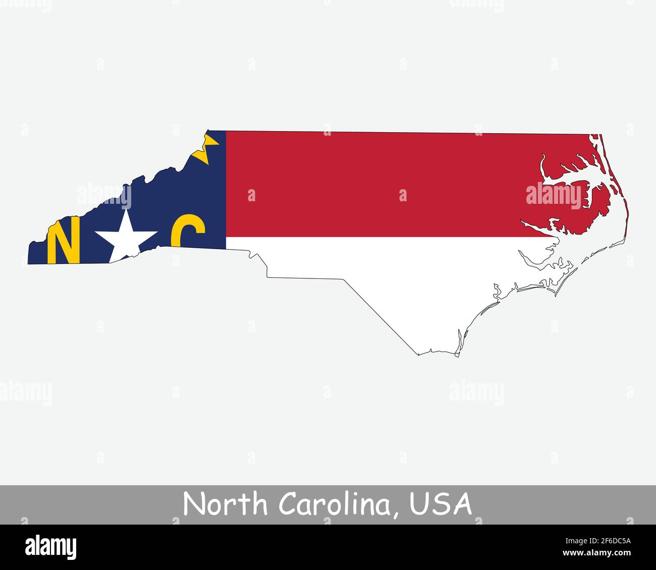 Bandiera della mappa del North Carolina. Mappa di NC, USA con la bandiera di stato isolato su sfondo bianco. Stati Uniti, America, America, Stati Uniti d'America, Illustrazione Vettoriale