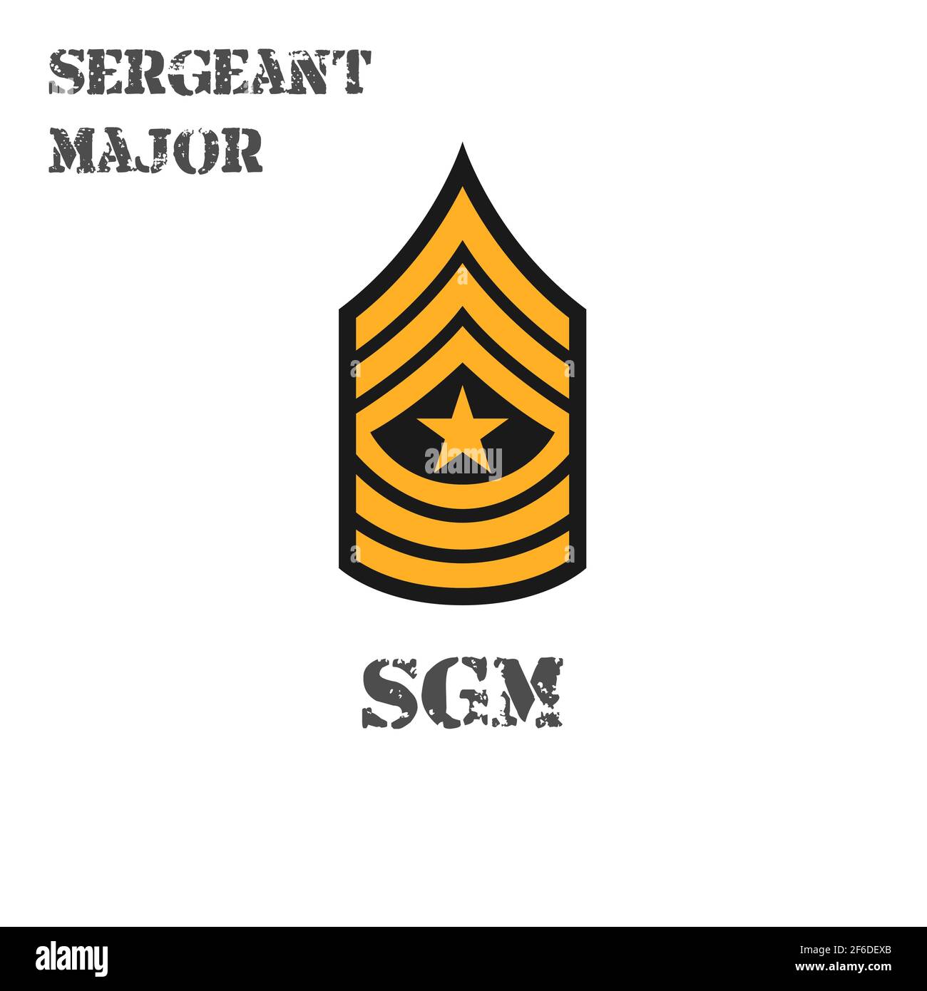 Icona vettoriale realistica del maggiore chevron del sergente dell'esercito statunitense. Descrizione e nome abbreviato. Illustrazione Vettoriale