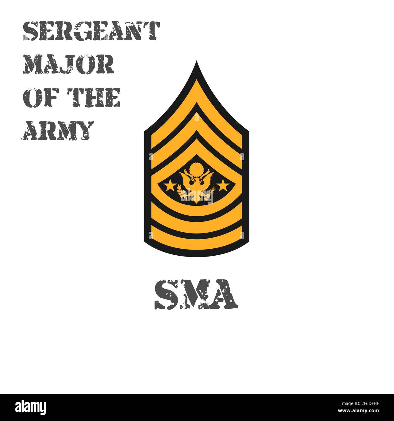 Icona vettoriale realistica del chevron di un sergente maggiore dell'esercito degli Stati Uniti. Descrizione e nome abbreviato. Illustrazione Vettoriale