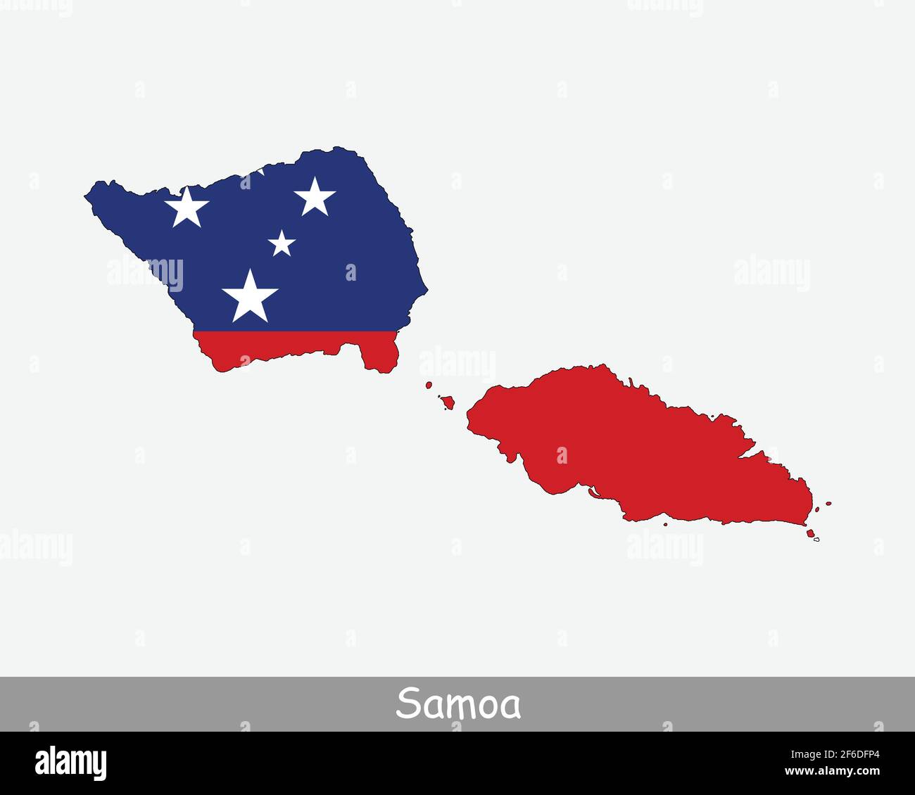 Mappa delle bandiere Samoa. Mappa dello Stato indipendente di Samoa con la bandiera nazionale samoana isolata su sfondo bianco. Illustrazione vettoriale. Illustrazione Vettoriale