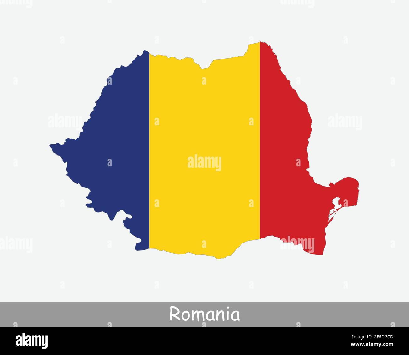 Mappa della bandiera della Romania. Mappa della Romania con la bandiera nazionale rumena isolata su sfondo bianco. Illustrazione vettoriale. Illustrazione Vettoriale