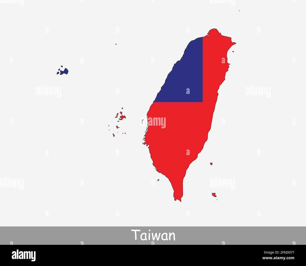 Mappa della bandiera di Taiwan. Mappa della Repubblica di Cina con la bandiera nazionale taiwanese isolata su sfondo bianco. Illustrazione vettoriale. Illustrazione Vettoriale
