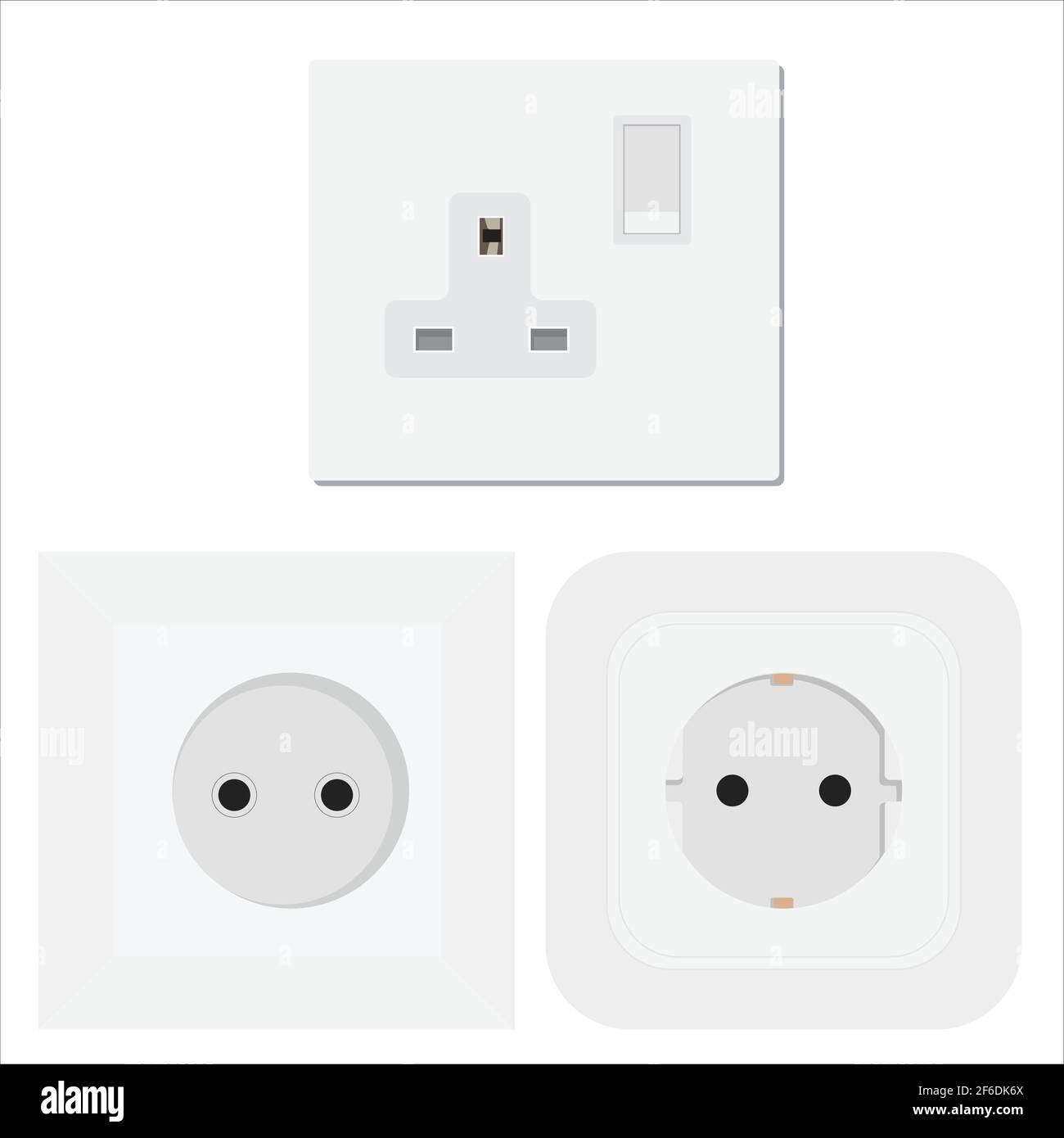 Vettore di presa presa elettrica per le spine elettriche e illustrazione di elettricità insieme di diversi tipi di prese di alimentazione isoletad su sfondo bianco Illustrazione Vettoriale