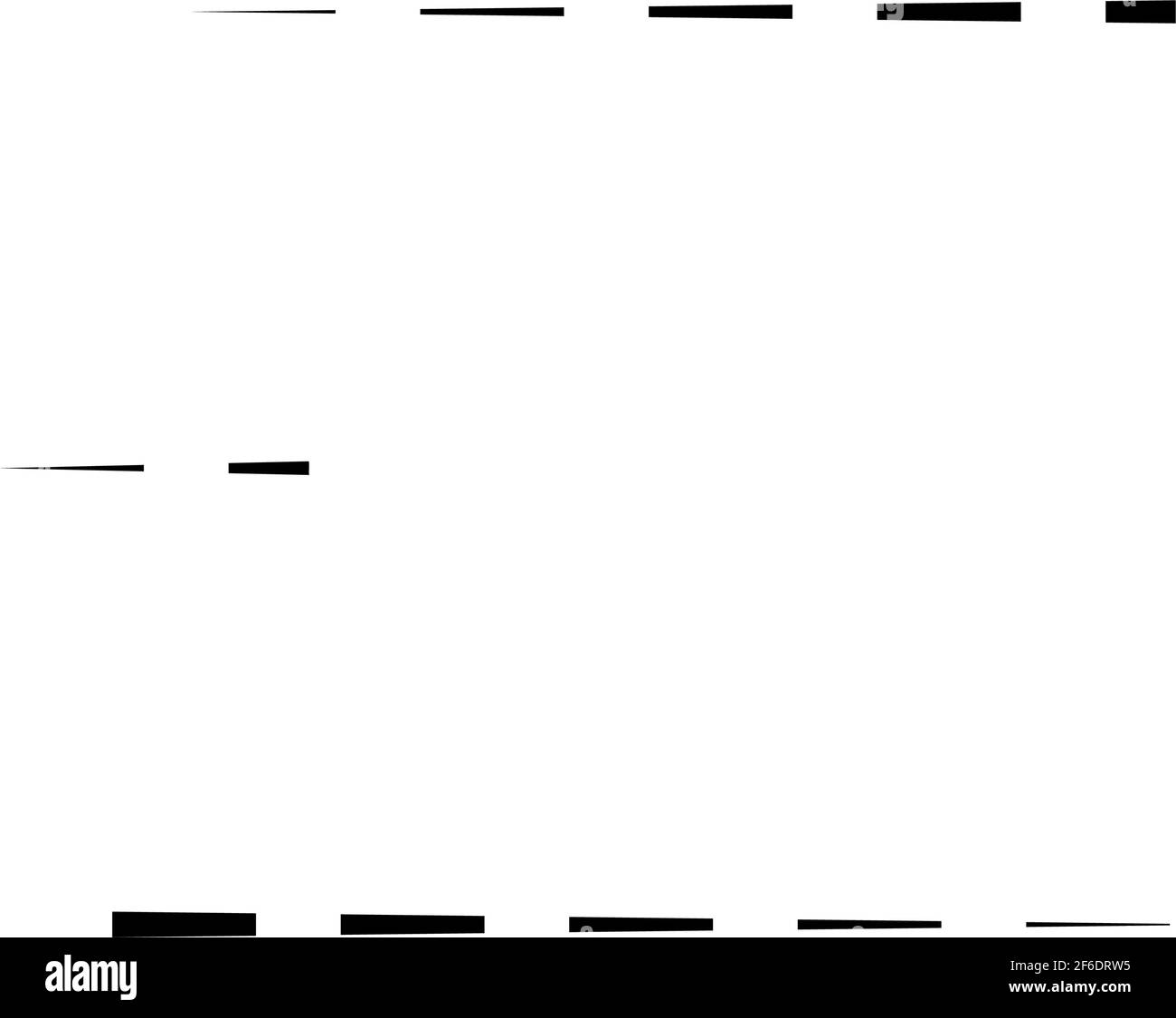 Elemento geometrico a linee rette parallele e tratteggiate. Linee orizzontali casuali, strisce con spazi vuoti Illustrazione Vettoriale