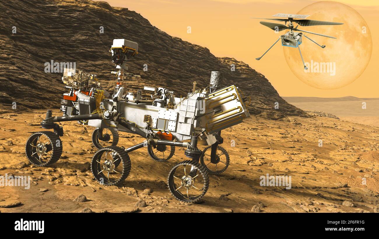 Mars rover e la spedizione dei droni 2021, 3d elementi illustrativi di questa immagine fornita dalla NASA. Foto Stock