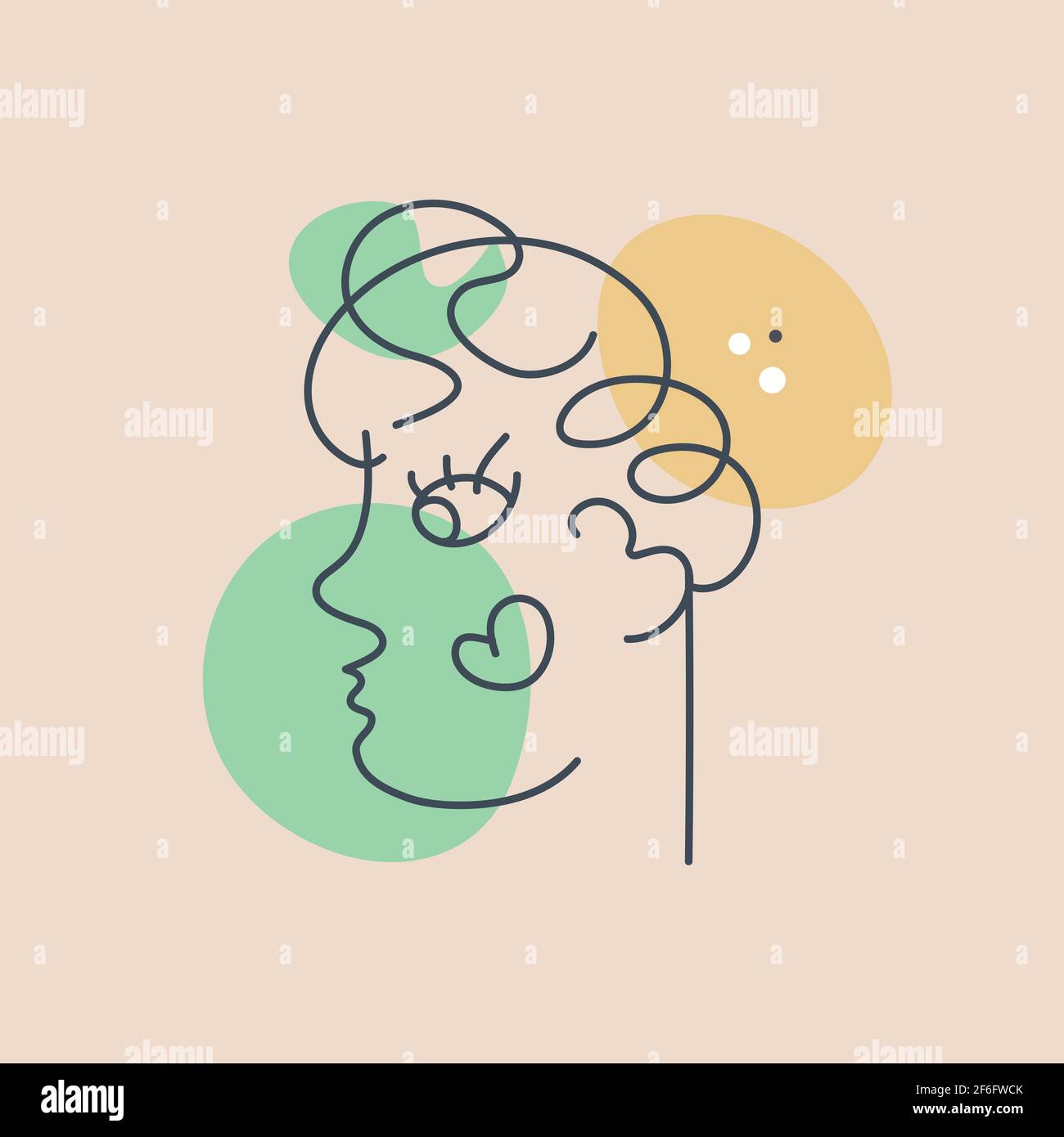 Profilo con cuore di illustrazioni in colori pastello Foto Stock