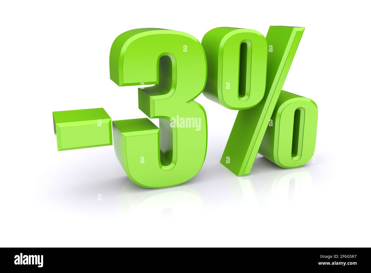 Icona verde del tasso percentuale del 3% su sfondo bianco. immagine 3d rappresentata Foto Stock