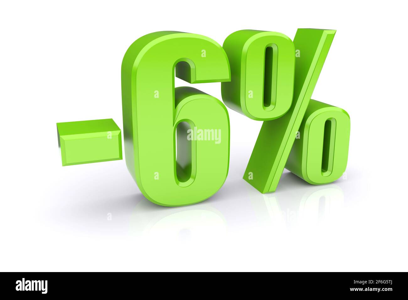 Icona verde del tasso percentuale del 6% su sfondo bianco. immagine 3d rappresentata Foto Stock