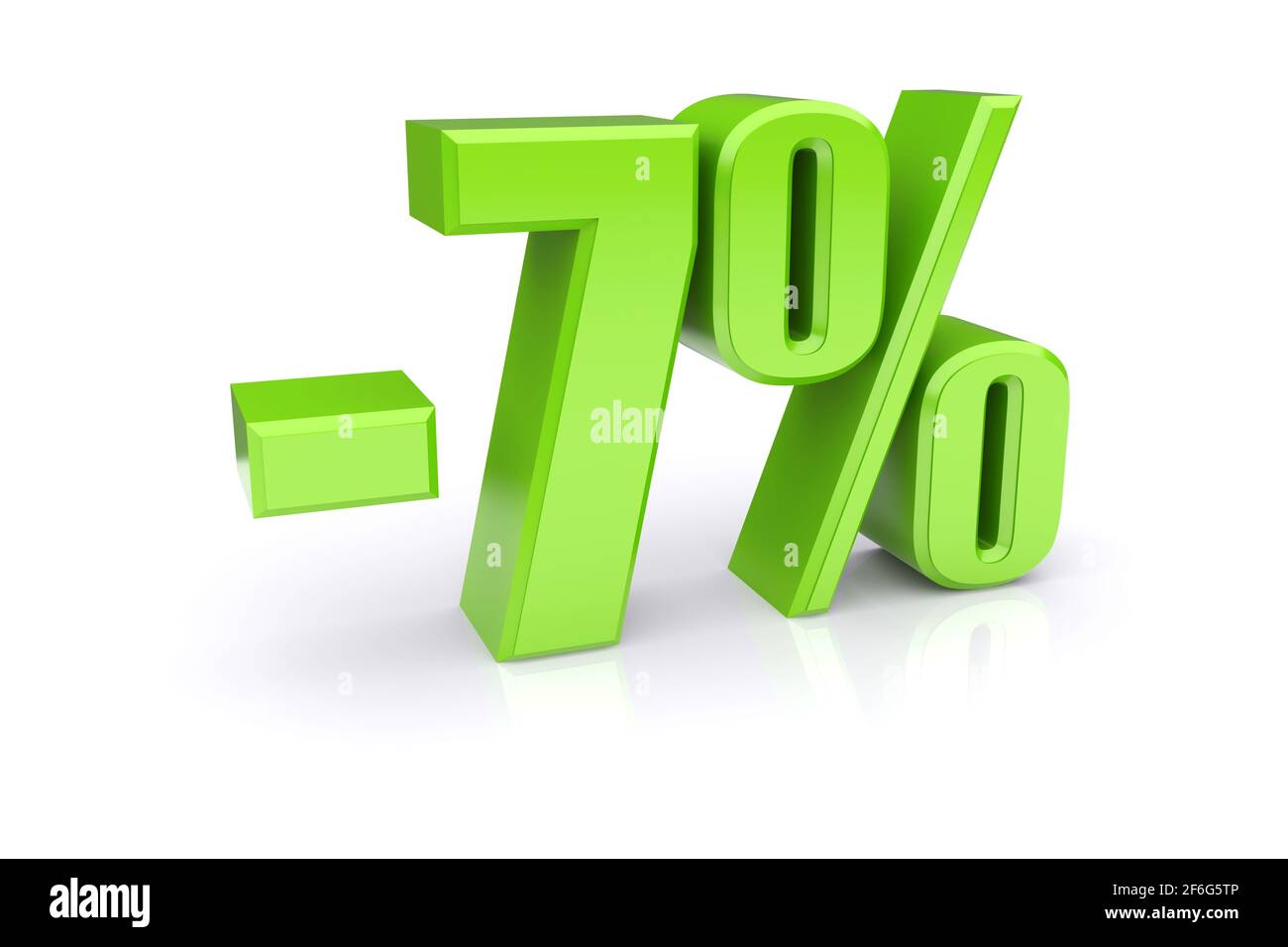 Icona verde del tasso percentuale del 7% su sfondo bianco. immagine 3d rappresentata Foto Stock