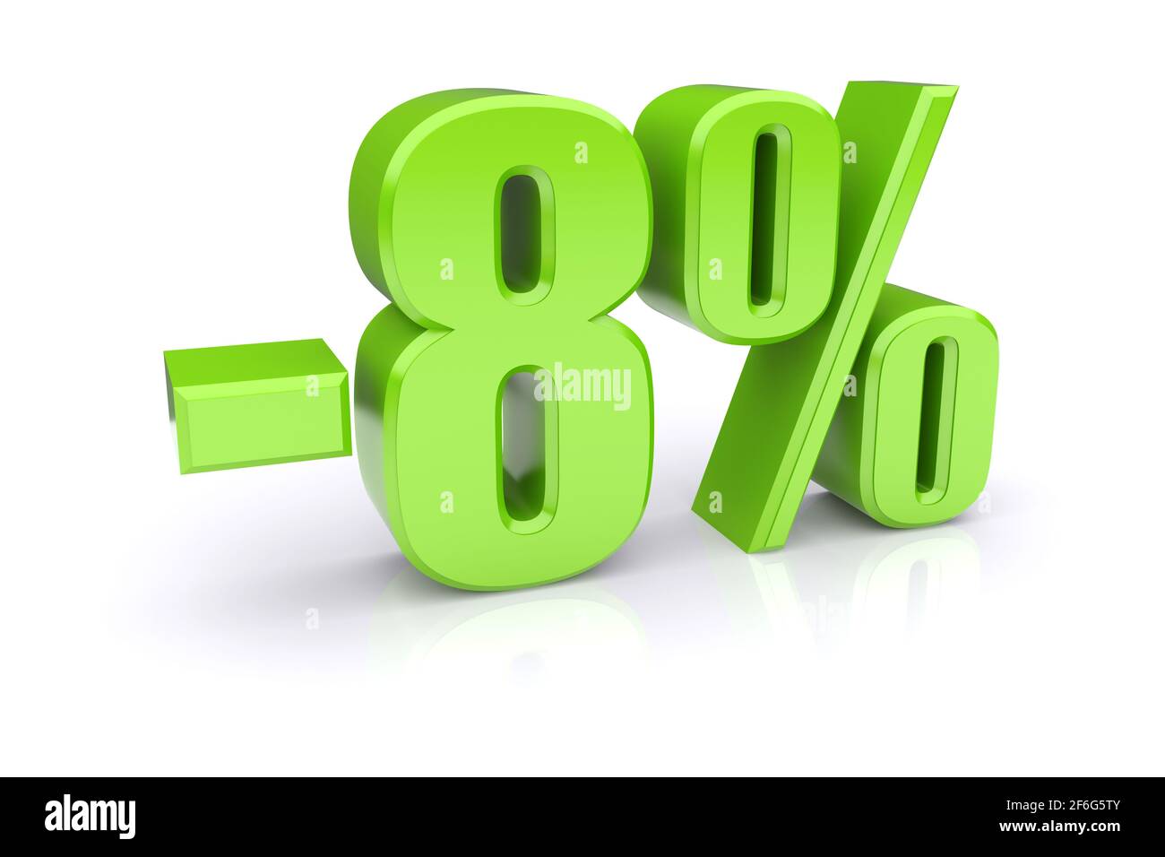 Icona verde 8% della percentuale su sfondo bianco. immagine 3d rappresentata Foto Stock