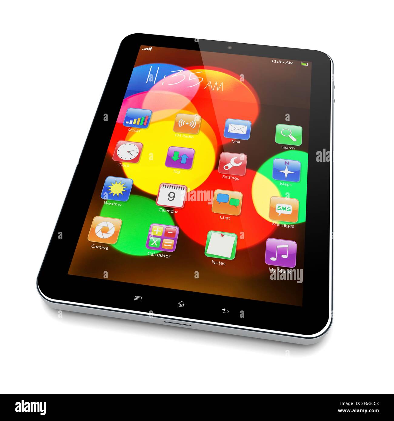 Tablet PC con sfondo colorato e app su una schermata Foto Stock