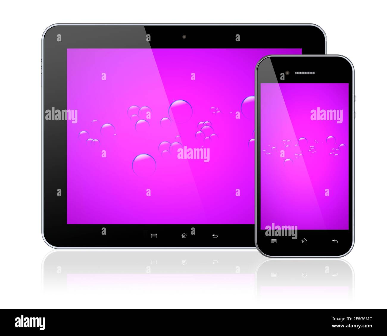 Tablet PC e smartphone mobile con sfondo viola su uno schermo. Isolato su  un bianco. immagine 3d Foto stock - Alamy