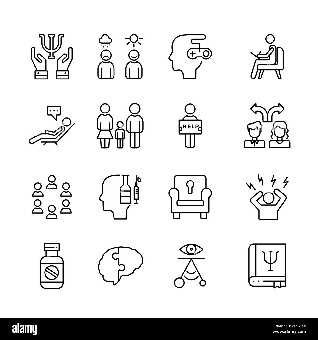 Set di icone a linea sottile minimo per psicologia. Collezione icone di contorno. Semplice illustrazione vettoriale. Illustrazione Vettoriale