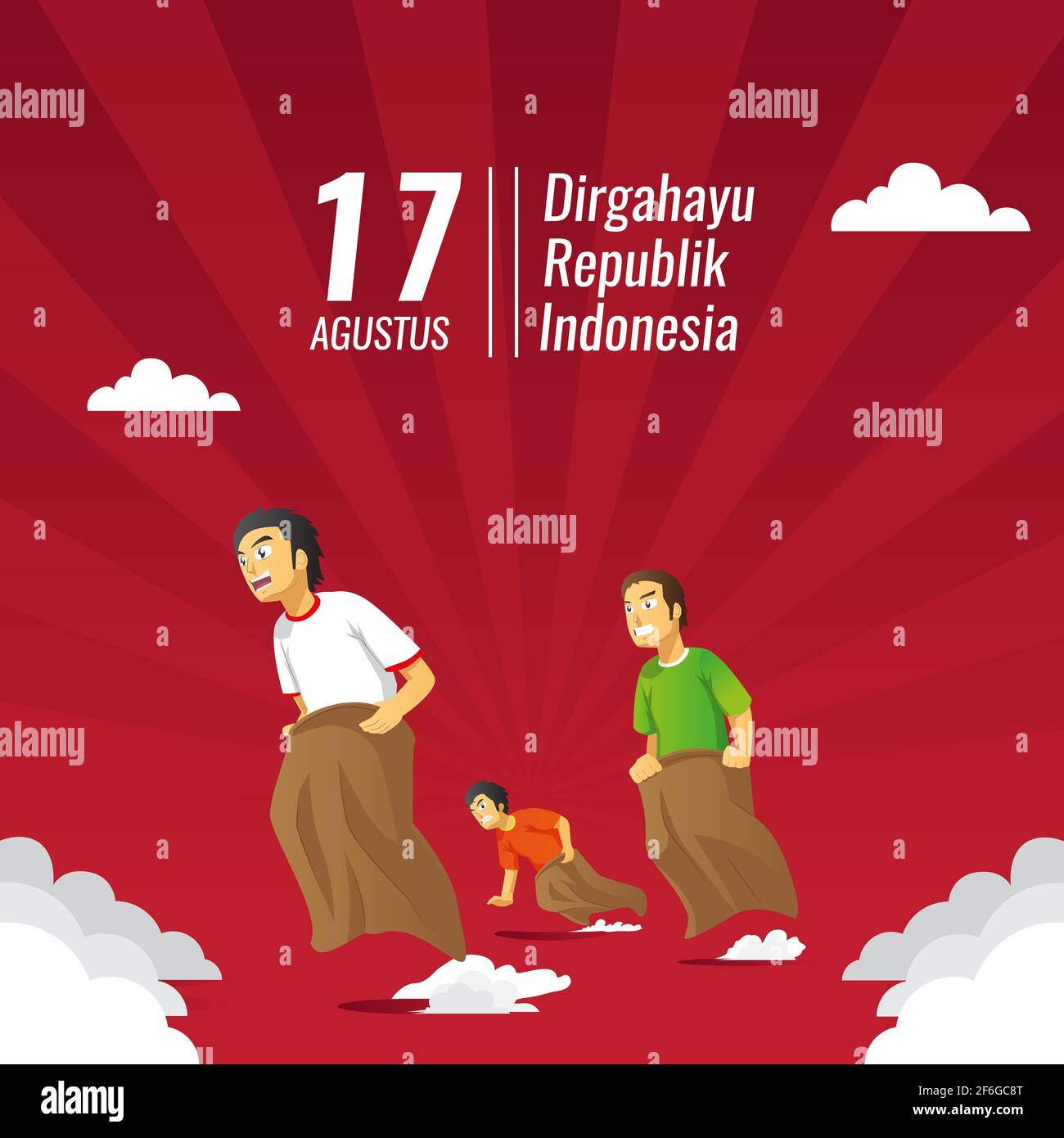 Gara di gara di Sack il 17 agosto Giornata indonesiana dell'Indipendenza Illustrazione Vettoriale