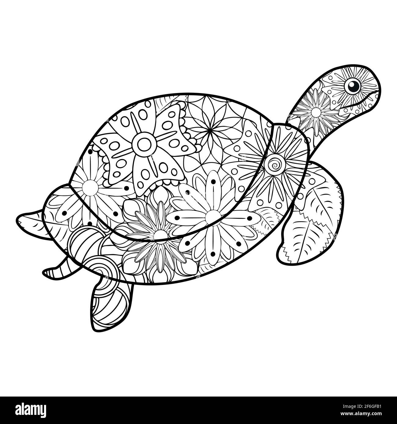 Tartaruga stilizzata Zentangle. Animali. Doodle disegnato a mano. Illustrazione con motivi etnici. Disegno tatuaggio africano, indiano, totem Illustrazione Vettoriale