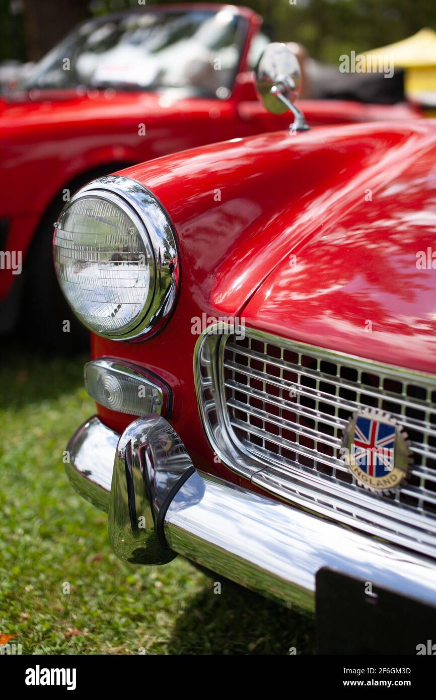 Red anni '60 Austin-Healey Sprite ad una mostra di auto a Chambly, Quebec, canada Foto Stock