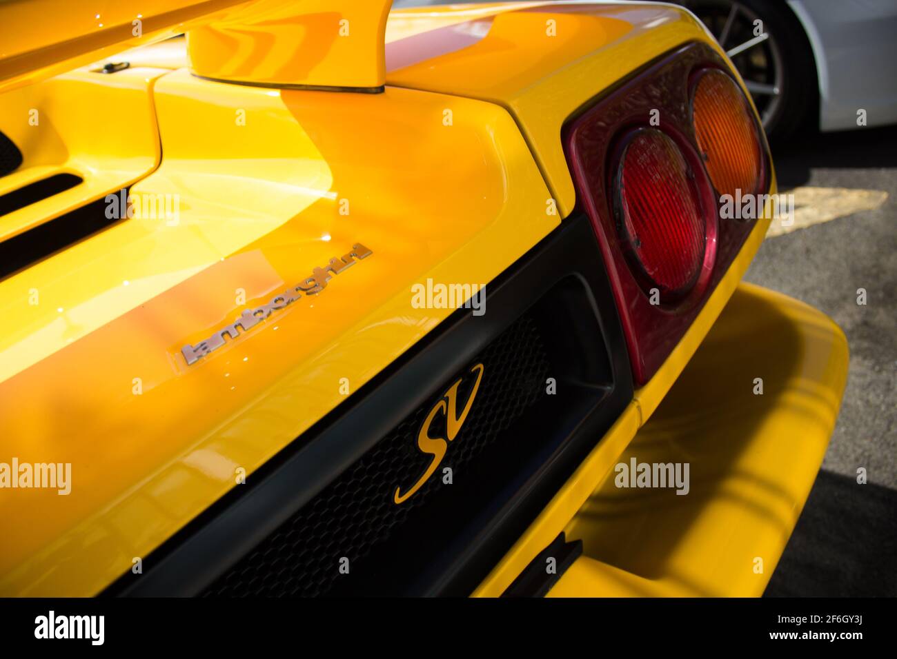 Il logo di designazione del modello sul retro della Lamborghini 1999 Diablo SV Foto Stock