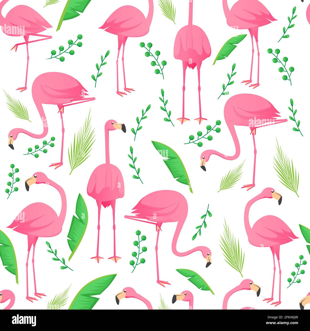 Flamingo senza cuciture con foglie Illustrazione Vettoriale
