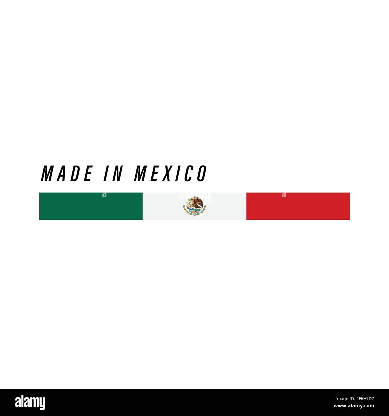 Fabbricato in Messico, badge o etichetta con bandiera isolata su sfondo bianco Illustrazione Vettoriale