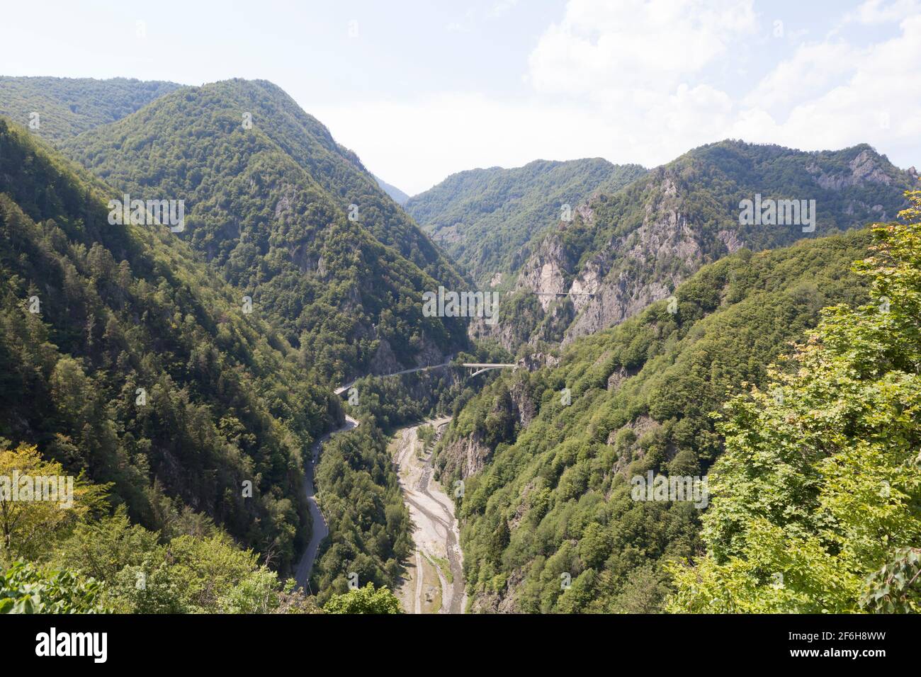 Valle del fiume Argeș, vicino al Castello di Poenari, Romania Foto Stock