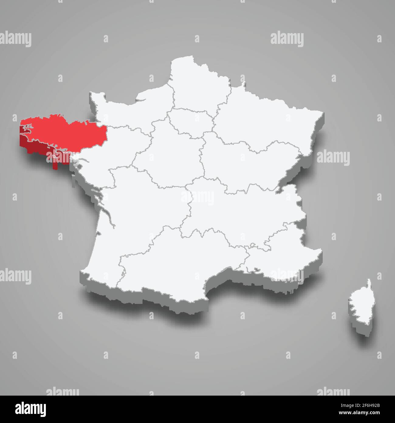 Posizione della regione della Bretagna all'interno della Francia Mappa isometrica 3d Illustrazione Vettoriale