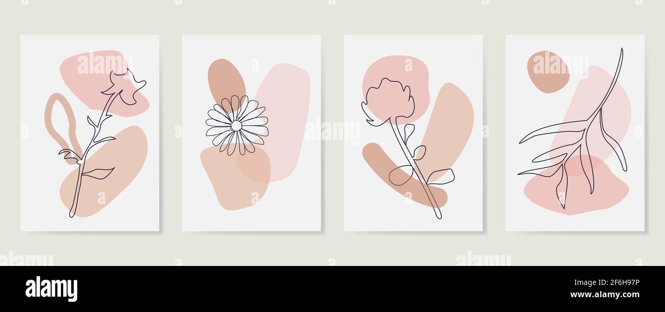 Foglie e fiori vari, forme astratte. Illustrazione Vettoriale