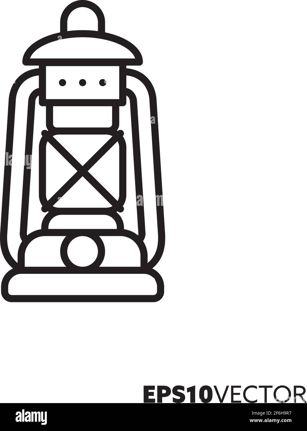 Icona della linea della spia dell'olio. Simbolo dell'attrezzatura da campeggio. Illustrazione vettoriale dell'illuminazione della combustione. Illustrazione Vettoriale