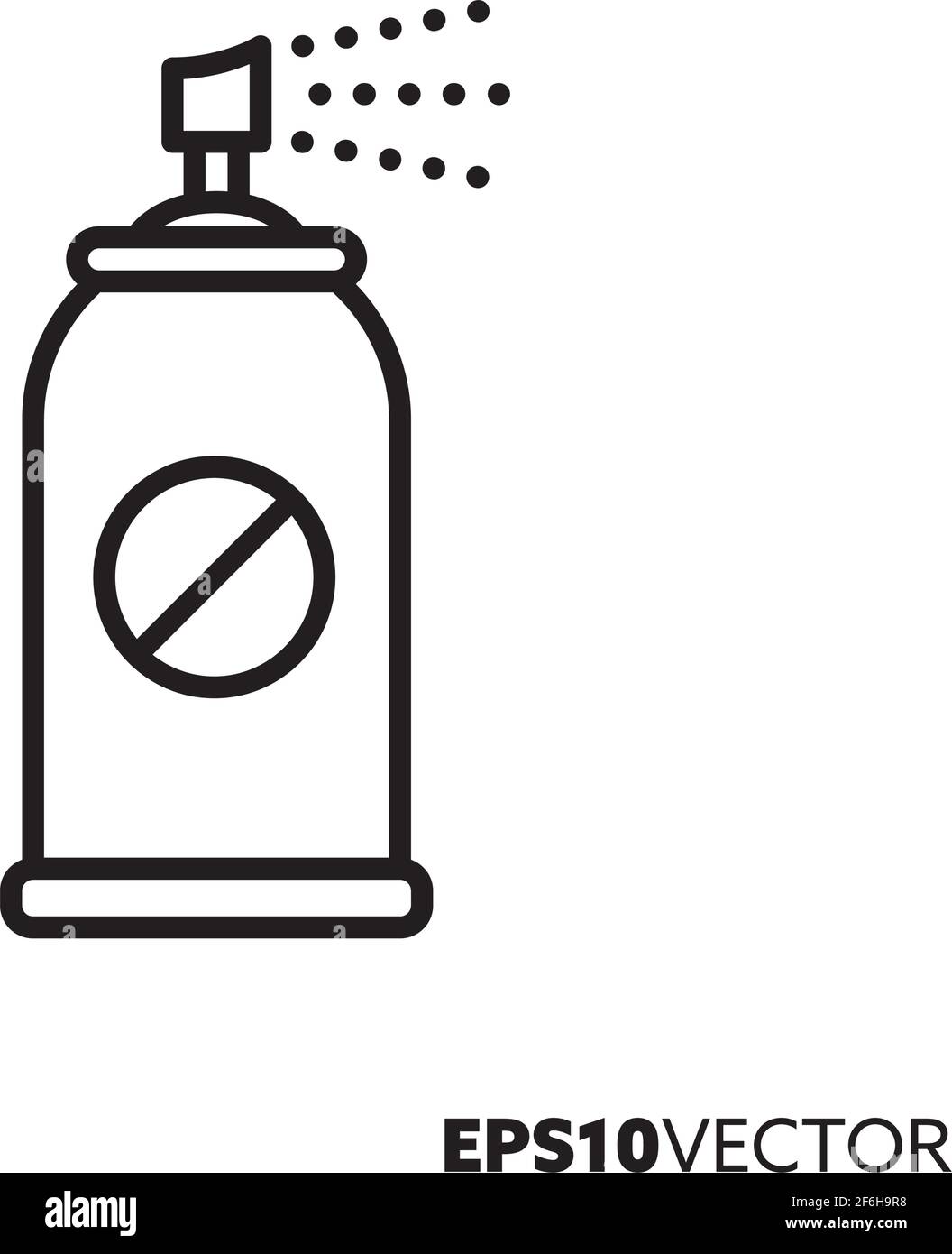 Icona della linea repellente per parassiti, insetti o zanzare. Simbolo del contorno della bomboletta spray. Illustrazione vettoriale delle attrezzature per escursioni e campeggio. Illustrazione Vettoriale
